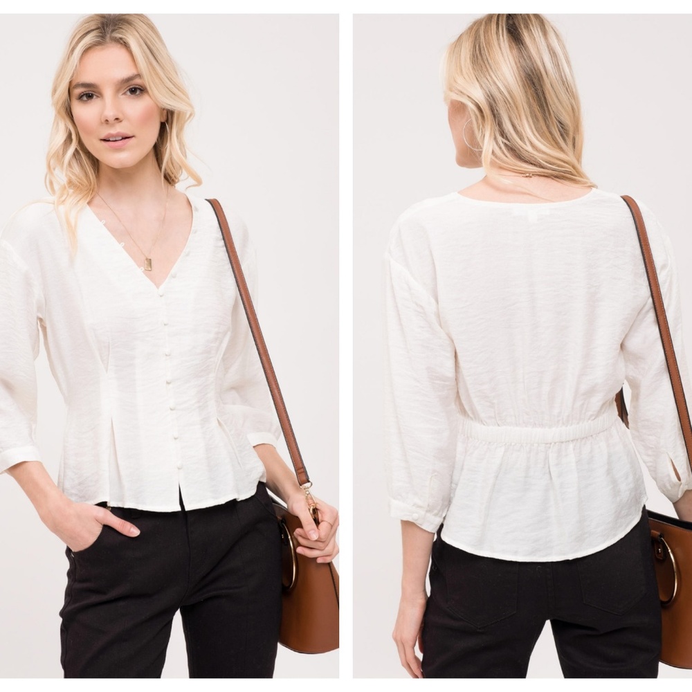 Vneck Button Up Top Ivory